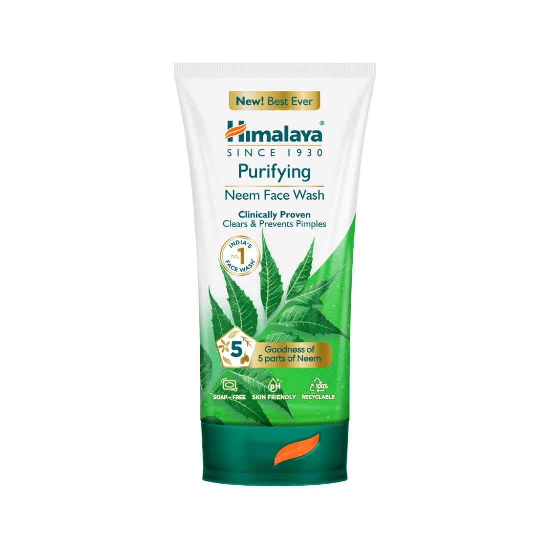 Himalaya Purifying Neem Face Wash|Clears and Prevents Pimples & Acne|Made with 5 parts of Neem|New & Best Ever clinically Proven formula|Gently Cleanses|For men and women|150 ml