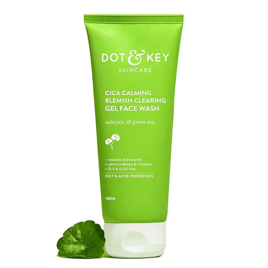 Dot & Key CICA Face Wash for Acne Prone Skin, 2% Salicylic Acid with Green Tea | For Oily & Sensitive Skin | Sulphate Free for Men & Women | Oil Control Face Wash with Zinc | 100ml