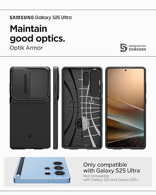 Spigen Optik Armor for Samsung Galaxy S25 Ultra Case, Galaxy S25 Ultra Back Cover (2025) - TPU+PC｜Black