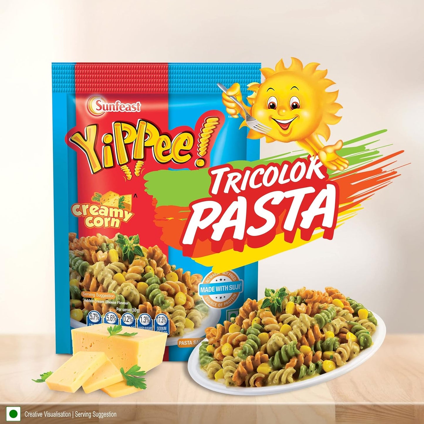 Sunfeast YiPPee! Tricolor Instant Pasta, Creamy Corn, 65g