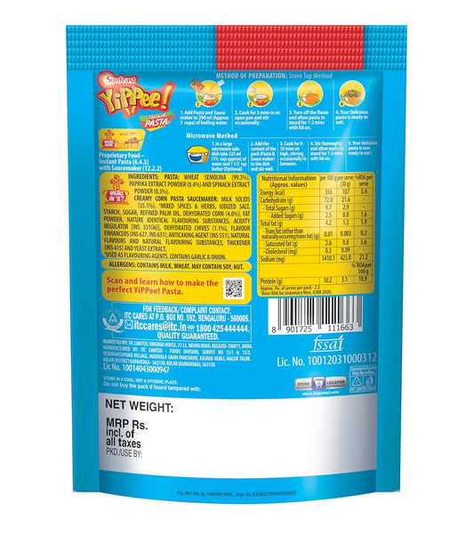 Sunfeast YiPPee! Tricolor Instant Pasta, Creamy Corn, 65g