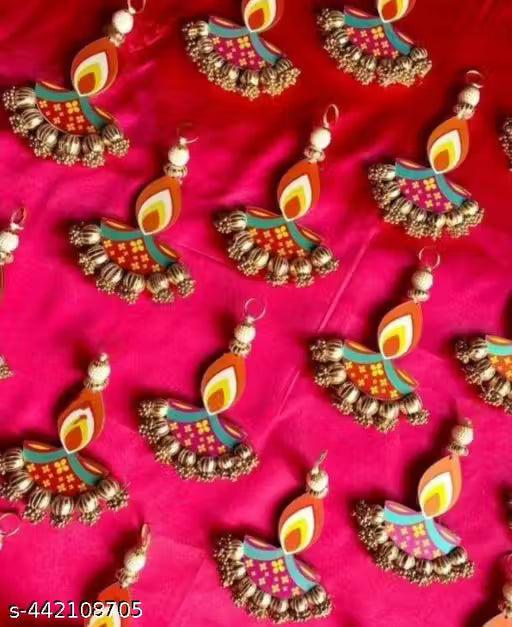 Spaceincart Handcrafted Diya Hanging, Wall Decor, Illuminate Your Diwali Decor with Ethereal Elegance. Perfect for Side Doors, Walls, or as Festive Wooden Decor (Size 6 Inches) Set of 5