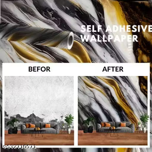 Long Lasting Black Gold Wall Sheet Marble Wallpaper Esy To Aply Kitchen Area Hotel Table Office Wall Kids Room And Any Other Smooth Surface(60x200CM Set Of 5)