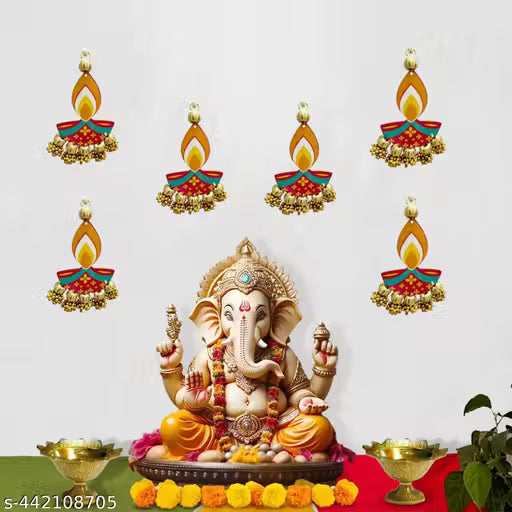 Spaceincart Handcrafted Diya Hanging, Wall Decor, Illuminate Your Diwali Decor with Ethereal Elegance. Perfect for Side Doors, Walls, or as Festive Wooden Decor (Size 6 Inches) Set of 5