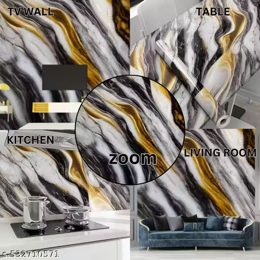 Long Lasting Black Gold Wall Sheet Marble Wallpaper Esy To Aply Kitchen Area Hotel Table Office Wall Kids Room And Any Other Smooth Surface(60x200CM Set Of 5)