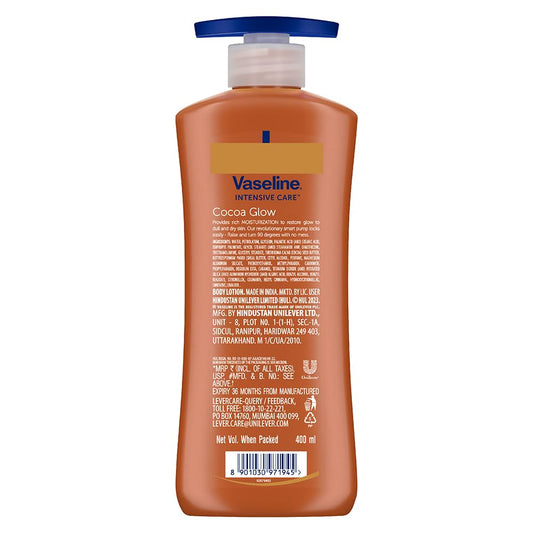 Vaseline Intensive Care Cocoa Glow Body Lotion, 24 hr nourishing lotion with 100% Cocoa And Shea Butter, Restores Glow, 400 ml