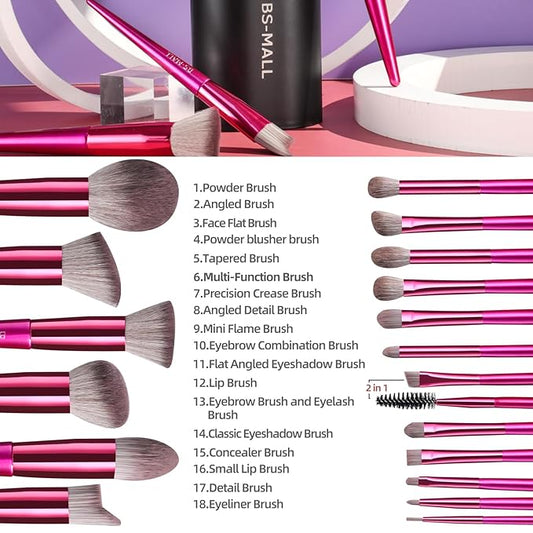 BS-MALL Makeup Brush Set for Foundation Powder Concealers Eye Shadows Blush Synthetic Makeup Brushes with black case 18 Pcs