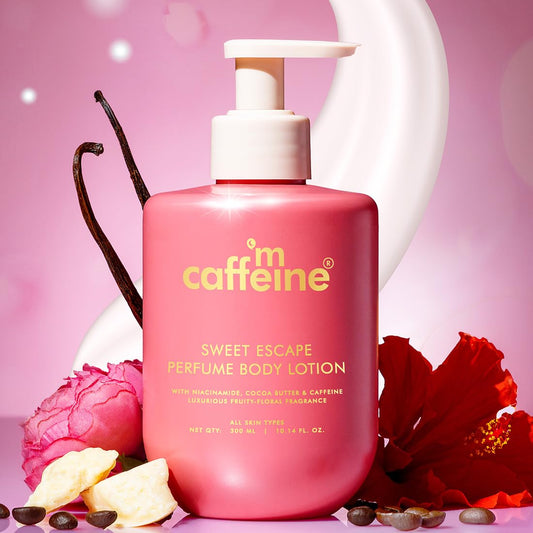 mCaffeine Sweet Escape Perfume Body Lotion | Niacinamide, Cocoa Butter & Shea Butter For Deep Moisturization | Lightweight, Non-Sticky | Fruity-Floral Fragrance | Body Lotion For Dry Skin - 300ml