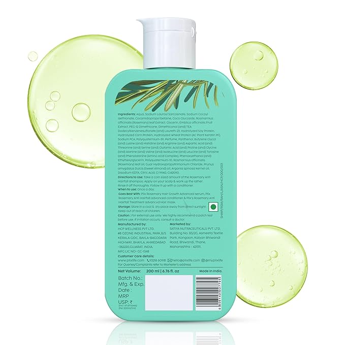 The Plant Fix Plix Rosemary Advanced Anti HairFall Shampoo for Decreases Hair Fall & Breakage - 200 ml | All Hair Types | Men & Women | Sulphate & Paraben Free