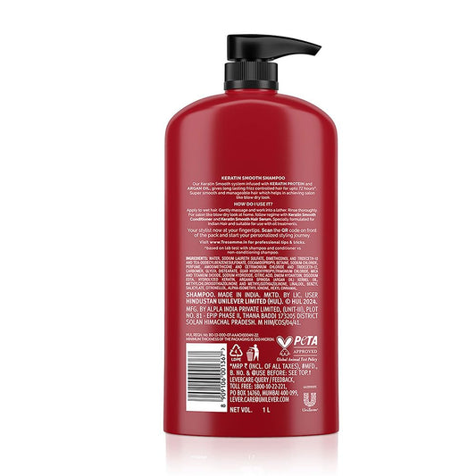 TRESemmé Keratin Smooth Shampoo 1000ml With Keratin Protein and Argan Oil | Salon-Like Smooth Hair | Up To 72H Frizz Control