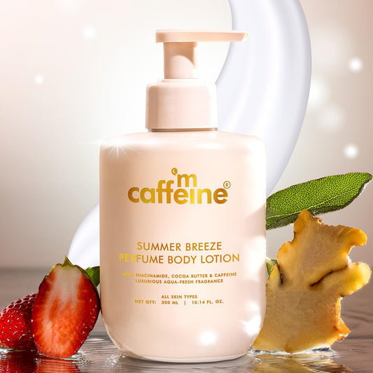 mCaffeine Summer Breeze Perfume Body Lotion| Niacinamide, Cocoa Butter & Shea Butter For Deep Moisturization | Lightweight, Non-Sticky | Aqua-Fresh Beachy Fragrance | Body Lotion For Dry Skin - 300ml