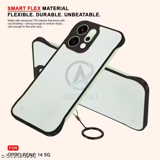 AESTMO Ultimate Slim Hybrid Polycarbonate Frosted Translucent Frameless Design Hard Back Case Cover for Oppo Reno 14 5G (Black Border)