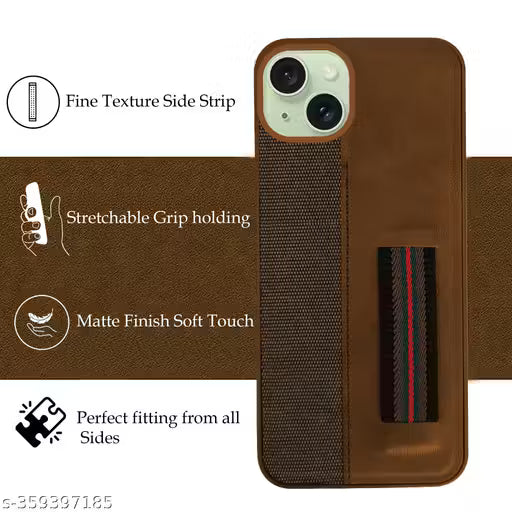 Jkobi Back Cover Case for iPhone 15 Plus (Professional PU Leather | Strip Chain Holder Socket | Brown)