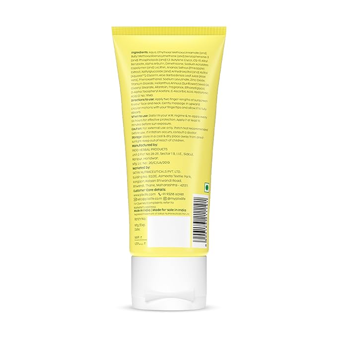 PLIX - THE PLANT FIX Pineapple Advanced Depigmentation Dewy Sunscreen SPF 50 PA++++ | Alpha Arbutin & Aquaxyl | Reduces Pigmentation, Protects from UV & Blue Light, Hydrates Skin | Vegan & Paraben-Free | 50g