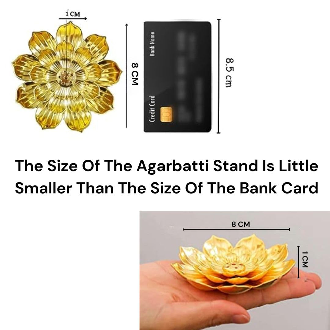 SATYAM KRAFT 1 Pcs Lotus Flower Agarbatti Stand | Golden Metal Incense Holder for Ganesh Chaturthi, Pooja Room, Mandir Decor, Festive Decoration Items for Home & Gift (Golden)