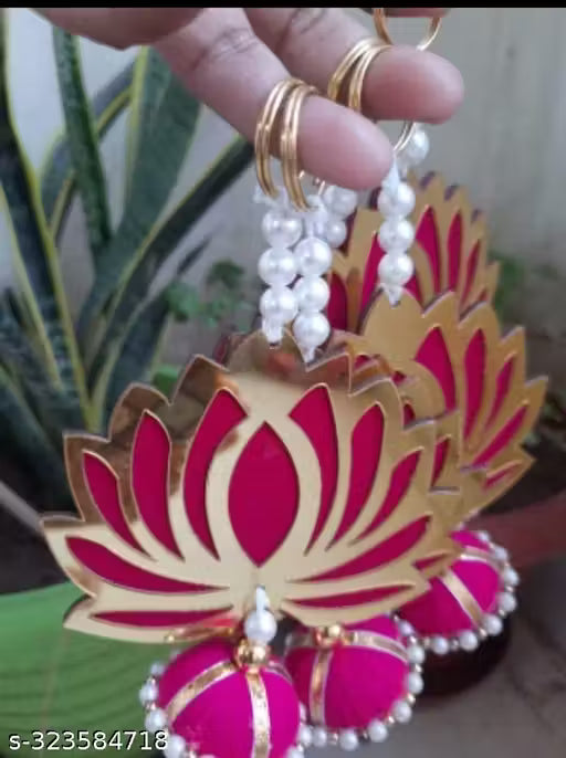 Giftlok Handmade Wall Decor Lotus with jhumki Style Hanging for Home Decor,Diwali Decor ,Wedding and All Festival Decor ( 6 PCS - Pink/Raani).Double layer MDF , Export Quality Lotus.Perfect for Mandir/ Temple/Pooja decor.
