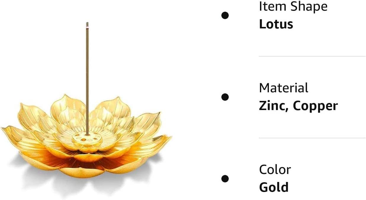 SATYAM KRAFT 1 Pcs Lotus Flower Agarbatti Stand | Golden Metal Incense Holder for Ganesh Chaturthi, Pooja Room, Mandir Decor, Festive Decoration Items for Home & Gift (Golden)