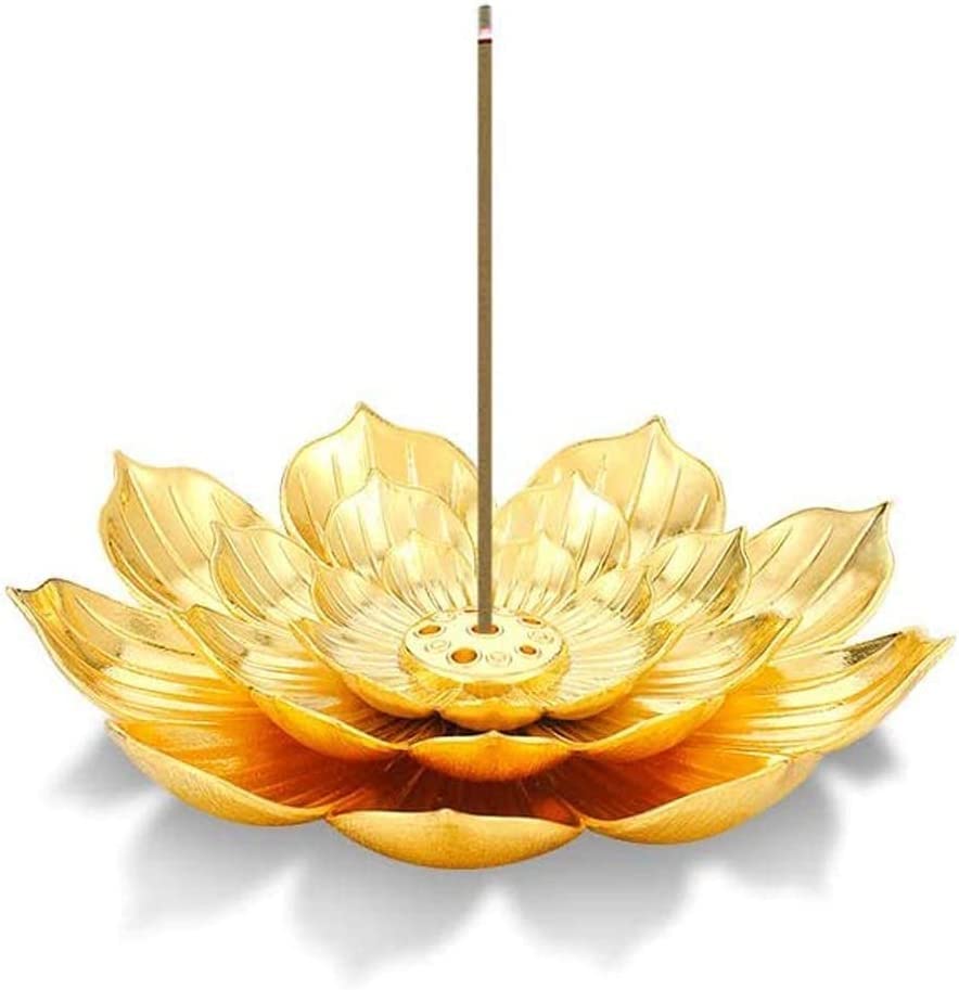 SATYAM KRAFT 1 Pcs Lotus Flower Agarbatti Stand | Golden Metal Incense Holder for Ganesh Chaturthi, Pooja Room, Mandir Decor, Festive Decoration Items for Home & Gift (Golden)