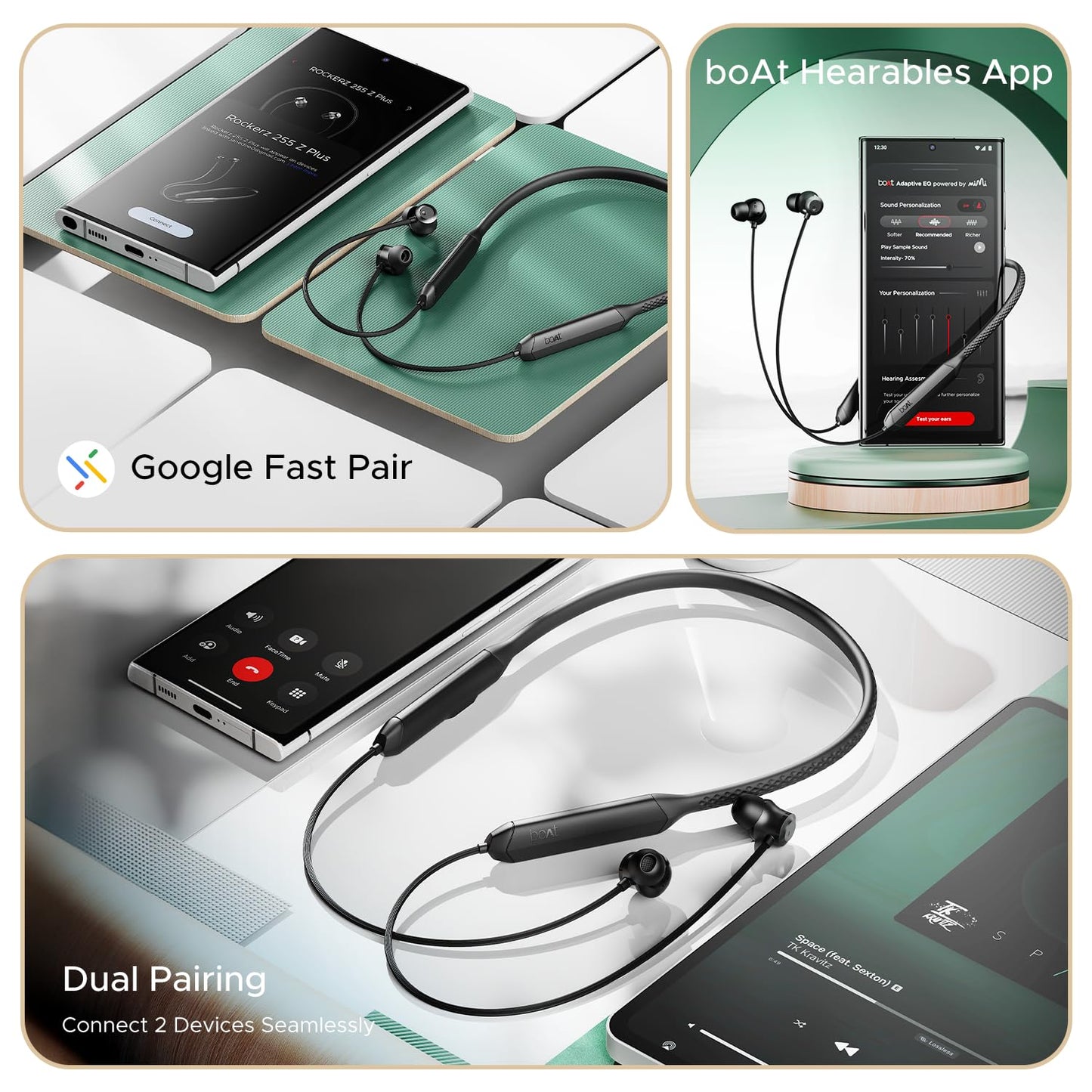 boAt Rockerz 255 Pro+, 60HRS Battery, Fast Charge, IPX7, Dual Pairing, Low Latency, Magnetic Earbuds, in Ear Bluetooth Neckband, Wireless with Mic Earphones (Active Black)