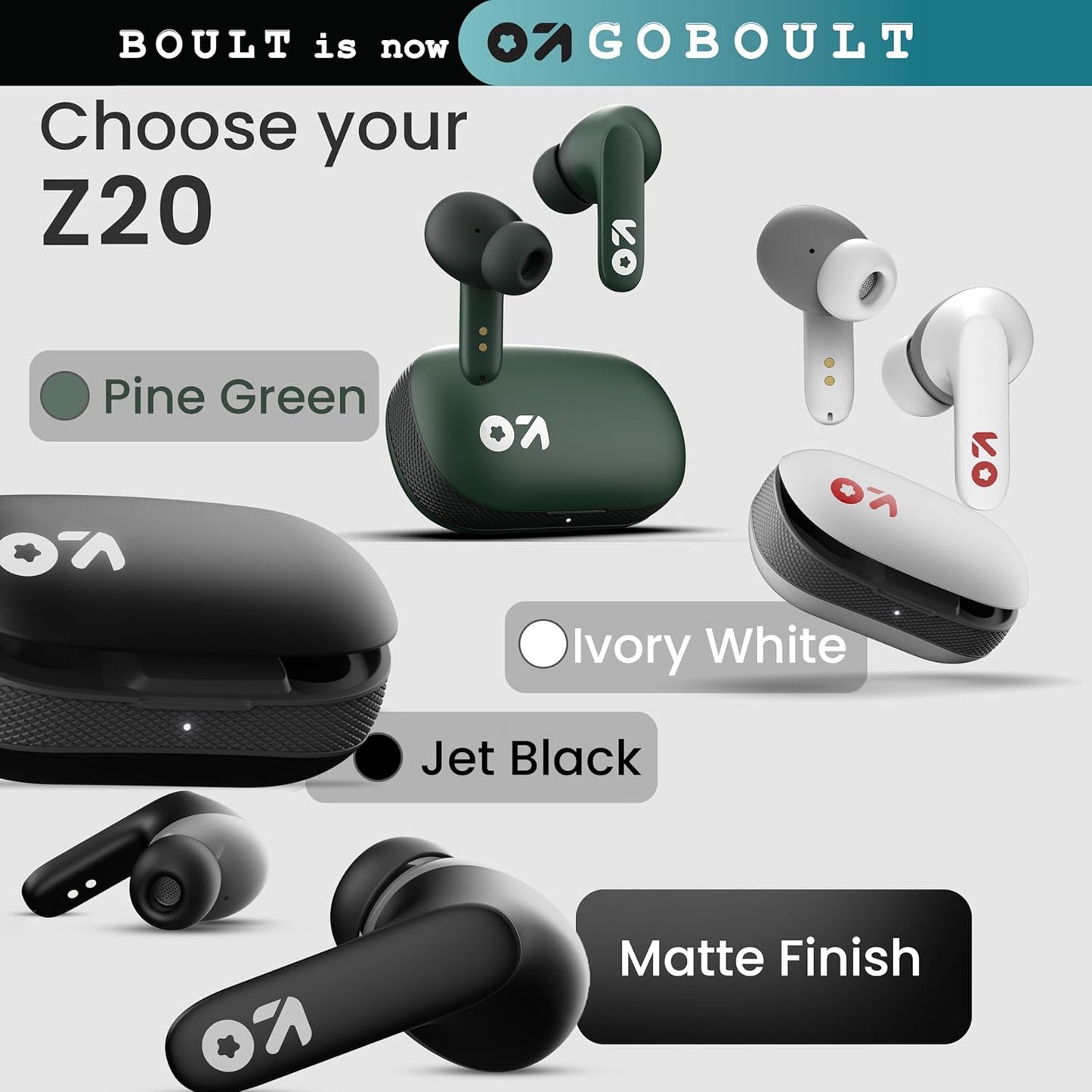 Boult GOBOULT Z20 Truly Wireless Bluetooth Ear Buds with 51H Playtime,Zen Calling ENC Mic,Made in India,Low Latency Gaming,Touch Controls,Rich Bass Drivers,TWS Earbuds Bluetooth Wireless(Jet Black)