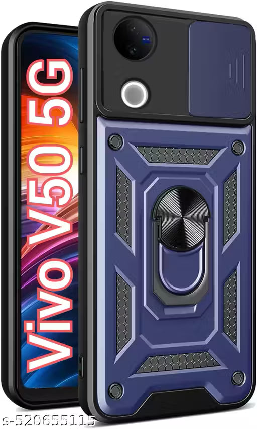 mobbysol Vivo V50 5G Bumper Back Case Cover Shockproof Cam Shield Armor Case | Kickstand Ring Holder Case For Vivo V50 5G - Blue