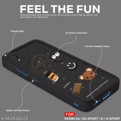 AELVOUX Back Case Cover for Redmi 9A Back Cover | Cute Fun Cartoon 3D Ball | Coffee Silicone Case | Full Body Protection | Camera Protection Back Cover for Redmi 9A (Black)