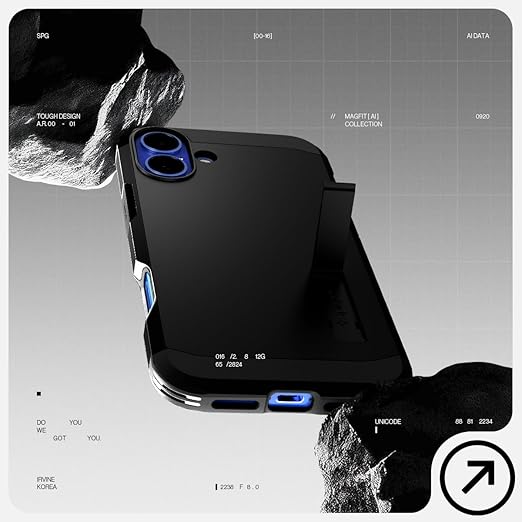 Spigen Tough Armor (Ai) MagFit Back Cover Case Compatible with iPhone 16 (TPU + Poly Carbonate | Black)