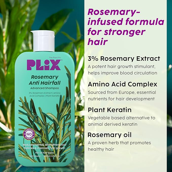 The Plant Fix Plix Rosemary Advanced Anti HairFall Shampoo for Decreases Hair Fall & Breakage - 200 ml | All Hair Types | Men & Women | Sulphate & Paraben Free