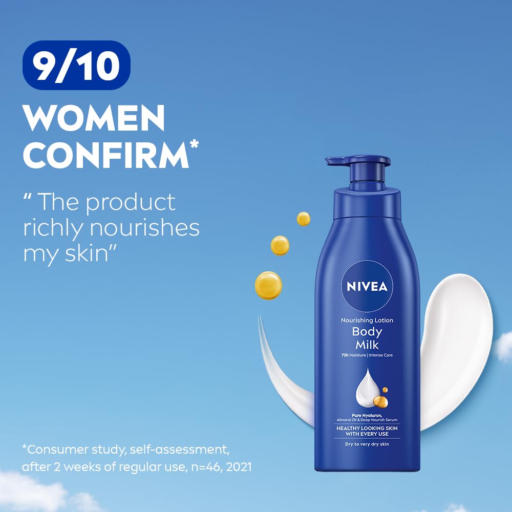 Nivea Body Lotion For Very Dry Skin, Nourishing Body Milk With 2X Almond Oil 72 H Moisturization, For Men & Women, 600 ml