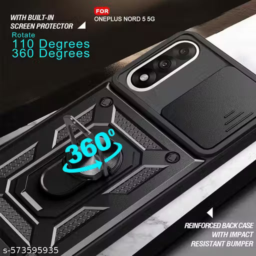AESTMO Armor OnePlus Nord 5 5G Bumper Back Case Cover | Ring Holder & Sliding Camera Shield Cover | 360 Degree Protection Back Case Cover for OnePlus Nord 5 5G (Black)
