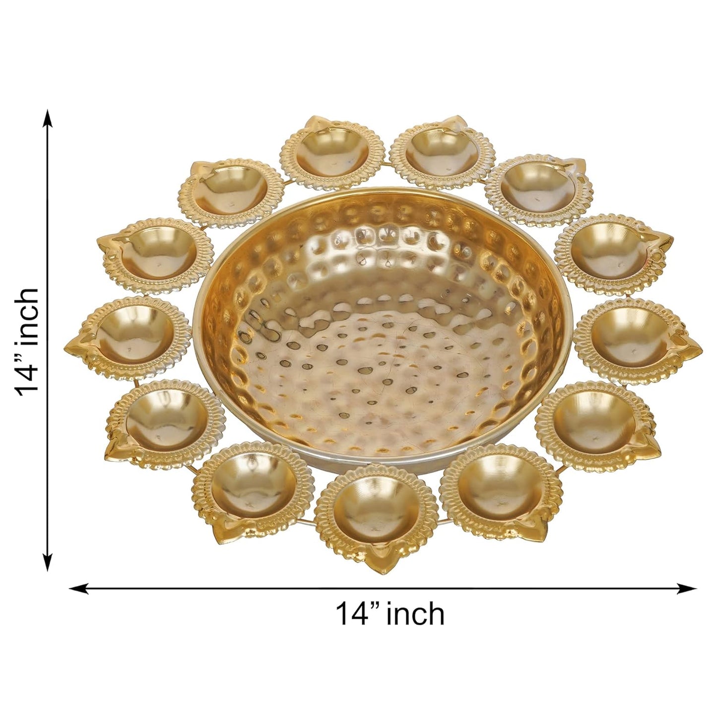 Webelkart Diya Shape Flower Decorative Urli Bowl for Home Handcrafted Bowl for Floating Flowers and Tea Light Candles,Office and Table Decor| Diwali Decoration Items (14 Inches), Gold
