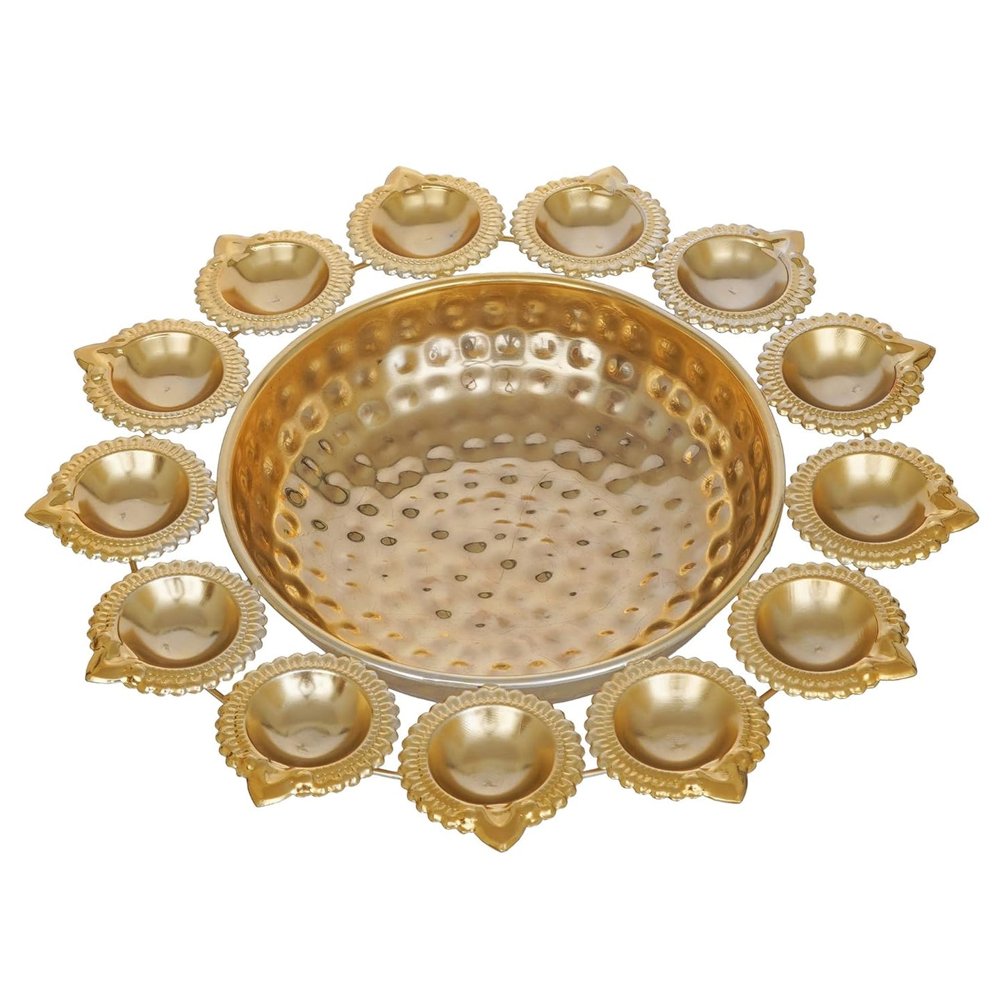 Webelkart Diya Shape Flower Decorative Urli Bowl for Home Handcrafted Bowl for Floating Flowers and Tea Light Candles,Office and Table Decor| Diwali Decoration Items (14 Inches), Gold