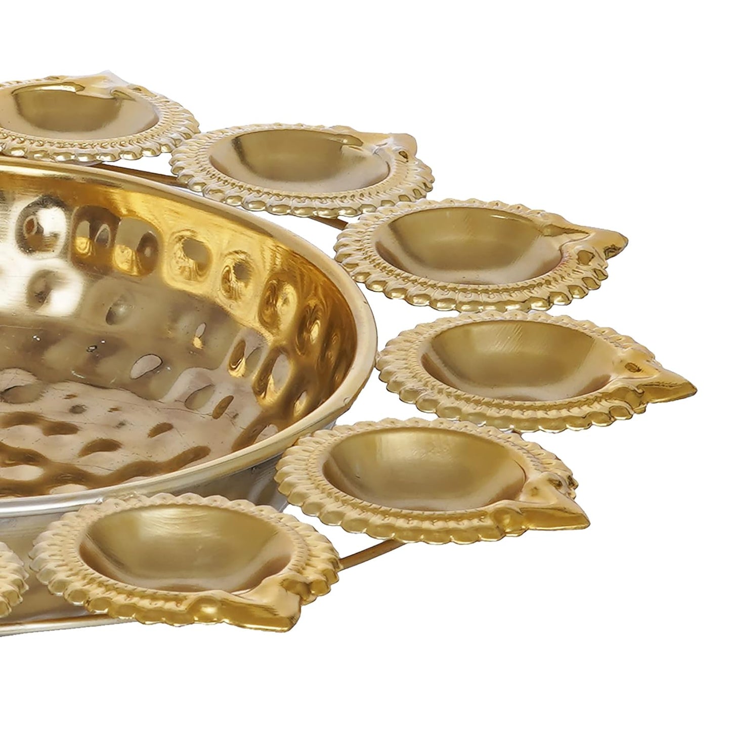Webelkart Diya Shape Flower Decorative Urli Bowl for Home Handcrafted Bowl for Floating Flowers and Tea Light Candles,Office and Table Decor| Diwali Decoration Items (14 Inches), Gold