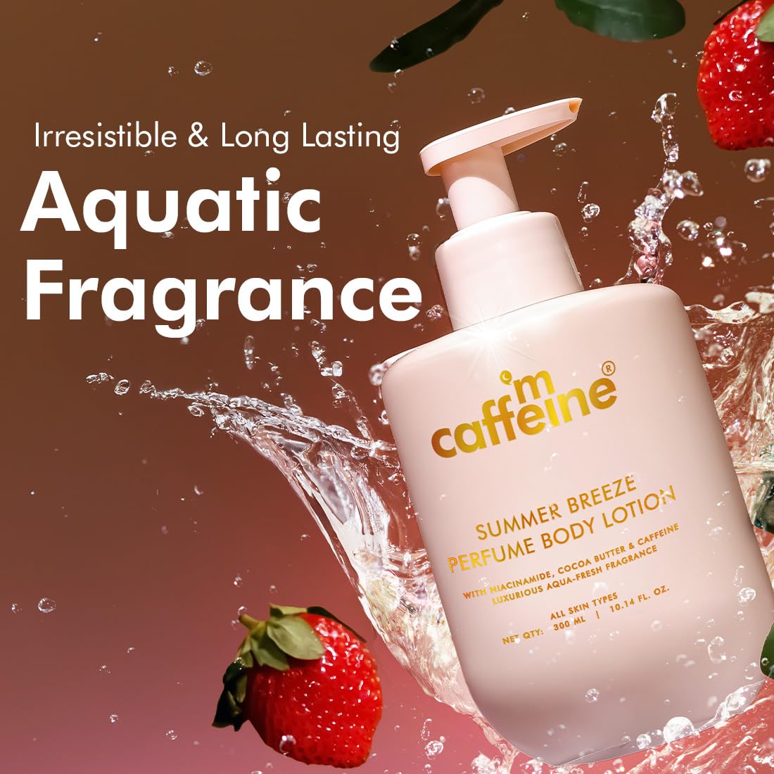 mCaffeine Summer Breeze Perfume Body Lotion| Niacinamide, Cocoa Butter & Shea Butter For Deep Moisturization | Lightweight, Non-Sticky | Aqua-Fresh Beachy Fragrance | Body Lotion For Dry Skin - 300ml