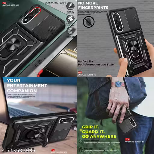 AESTMO Armor OnePlus Nord 5 5G Bumper Back Case Cover | Ring Holder & Sliding Camera Shield Cover | 360 Degree Protection Back Case Cover for OnePlus Nord 5 5G (Black)