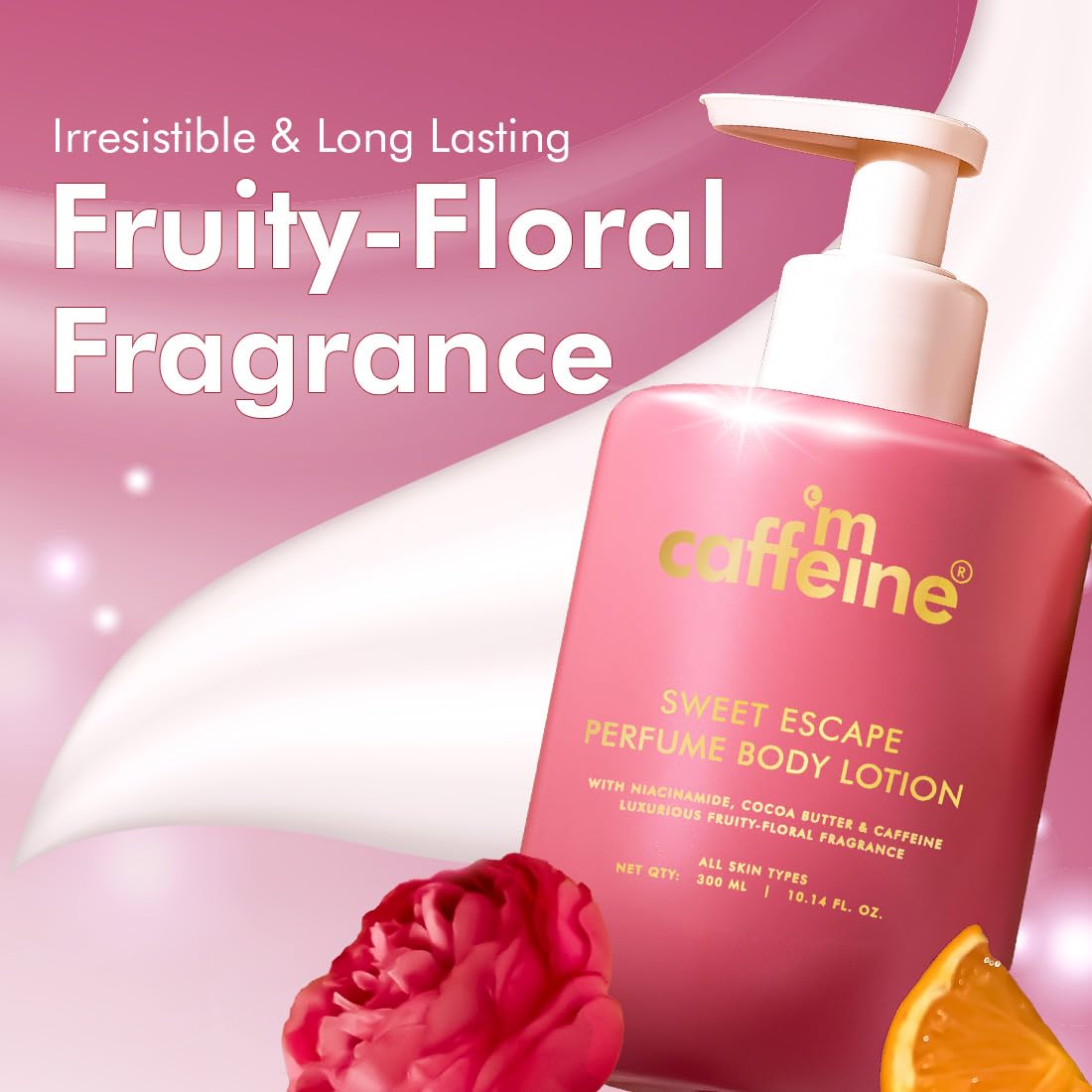 mCaffeine Sweet Escape Perfume Body Lotion | Niacinamide, Cocoa Butter & Shea Butter For Deep Moisturization | Lightweight, Non-Sticky | Fruity-Floral Fragrance | Body Lotion For Dry Skin - 300ml