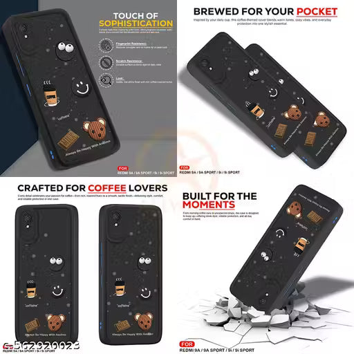 AELVOUX Back Case Cover for Redmi 9A Back Cover | Cute Fun Cartoon 3D Ball | Coffee Silicone Case | Full Body Protection | Camera Protection Back Cover for Redmi 9A (Black)