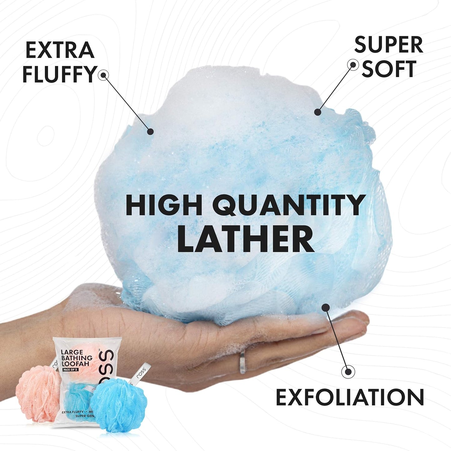 ross Large Bath Loofah Sponge Scrubber Exfoliator for High Lather Cleansing (Peach and Blue)