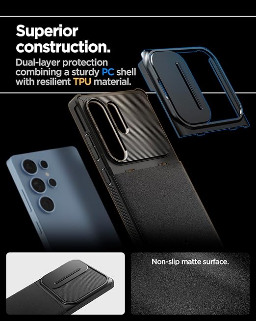 Spigen Optik Armor for Samsung Galaxy S25 Ultra Case, Galaxy S25 Ultra Back Cover (2025) - TPU+PC｜Black