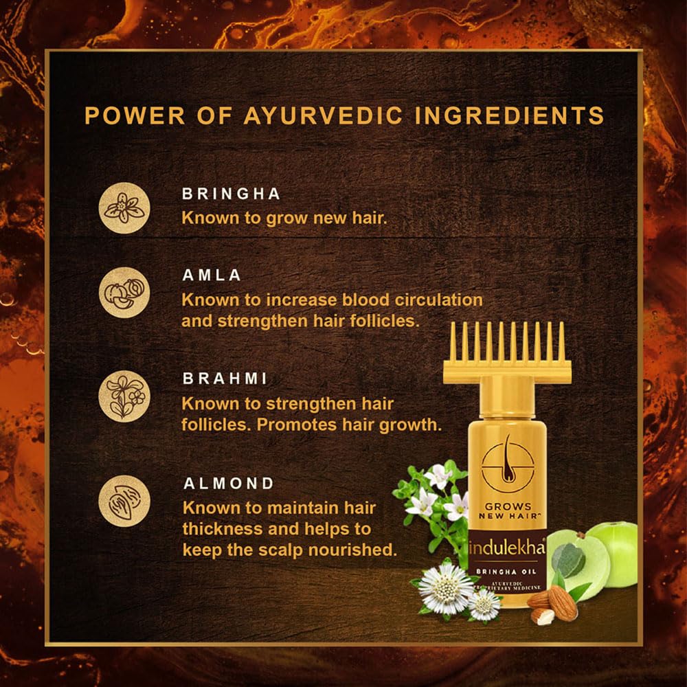 Indulekha Bringha, Ayurvedic Hair Oil, 100ml, for Hair Fall Control, with Amla & Coconut Oil, with Comb Applicator
