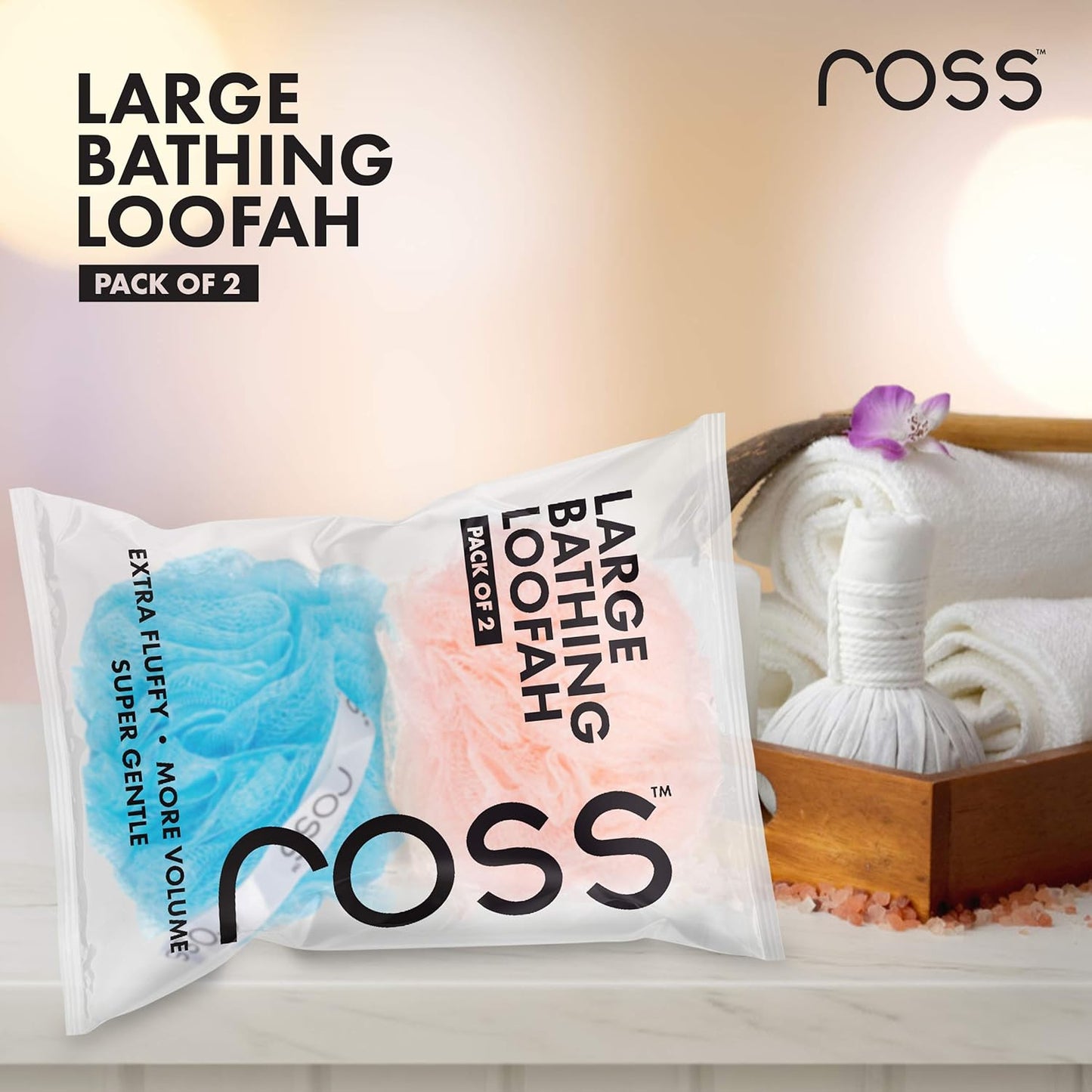 ross Large Bath Loofah Sponge Scrubber Exfoliator for High Lather Cleansing (Peach and Blue)
