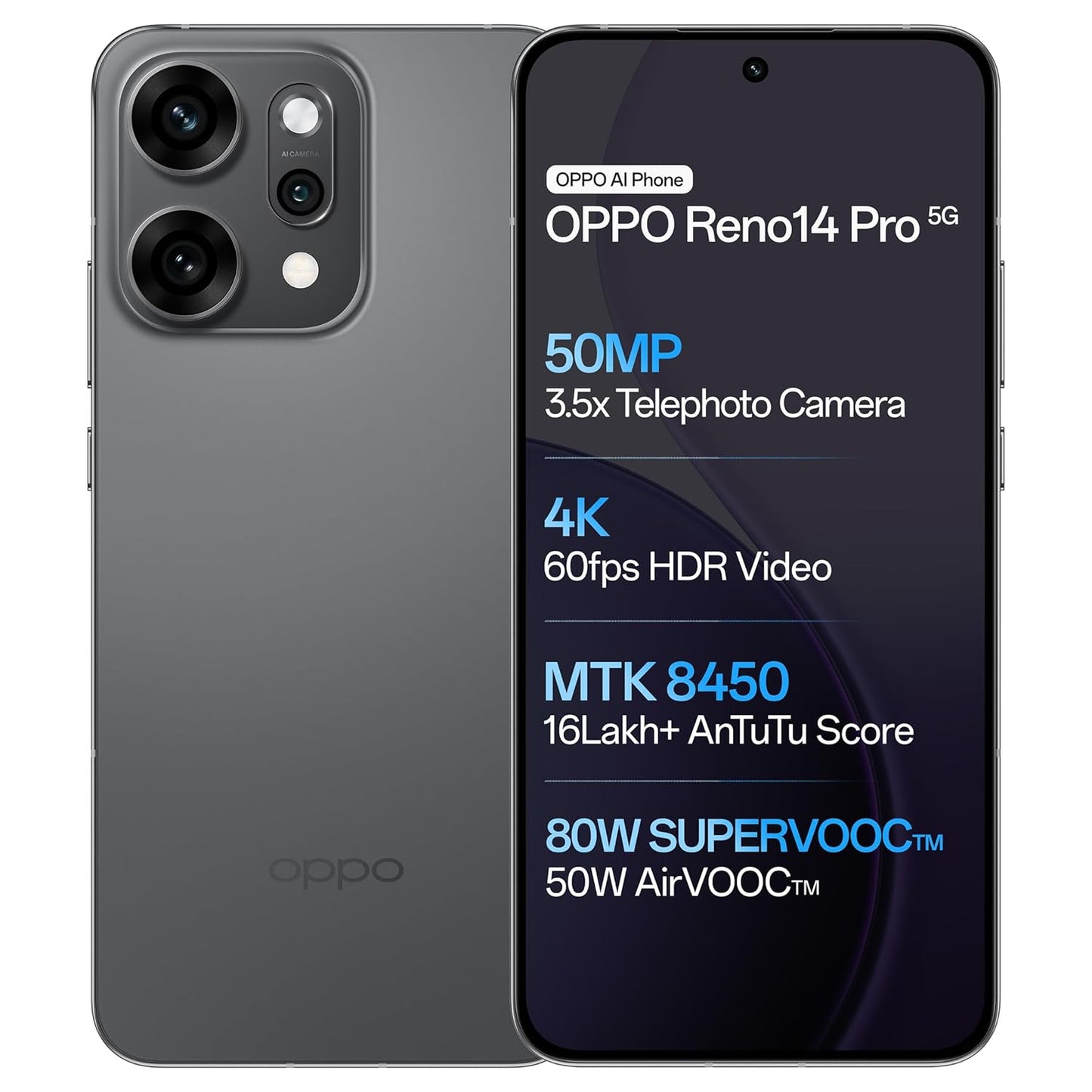 OPPO Reno14Pro 5G (Titanium Grey, 12GB RAM, 256GB Storage)