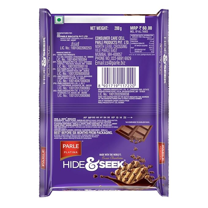 Parle Hide and Seek Chocolate Chip Cookies, 200g