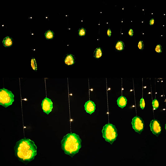 Party Propz Ganpati Leaf Led Lights for Home Decoration - 12LED, 8 Flashing Mode, Pooja Room Decoration Items, Temple Decoration Items for Home, Ganpati Decoration Light, String Lights for Balcony