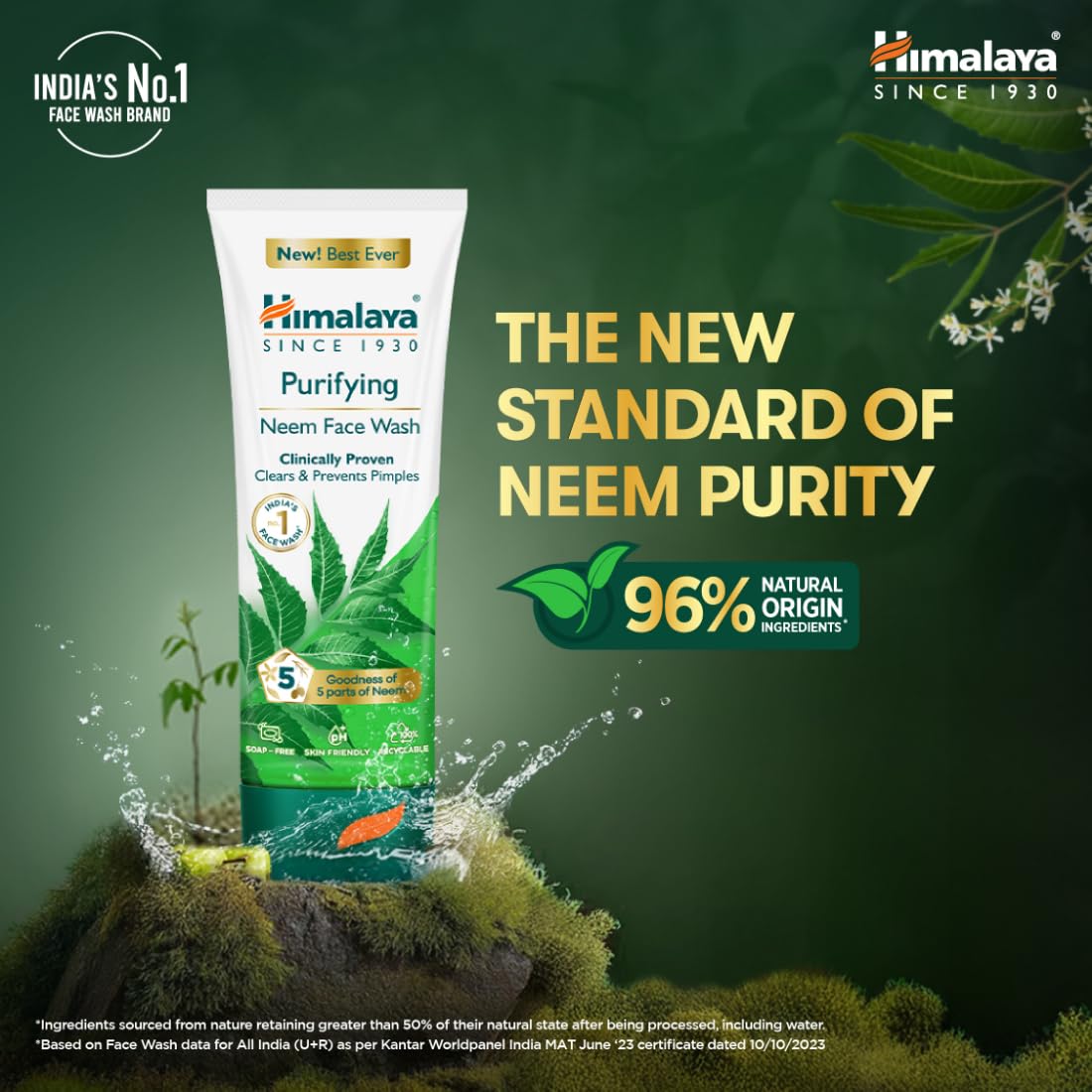 Himalaya Purifying Neem Face Wash|Clears and Prevents Pimples & Acne|Made with 5 parts of Neem|New & Best Ever clinically Proven formula|Gently Cleanses|For men and women|150 ml