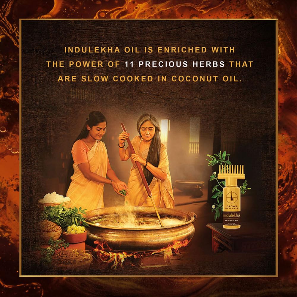Indulekha Bringha, Ayurvedic Hair Oil, 100ml, for Hair Fall Control, with Amla & Coconut Oil, with Comb Applicator