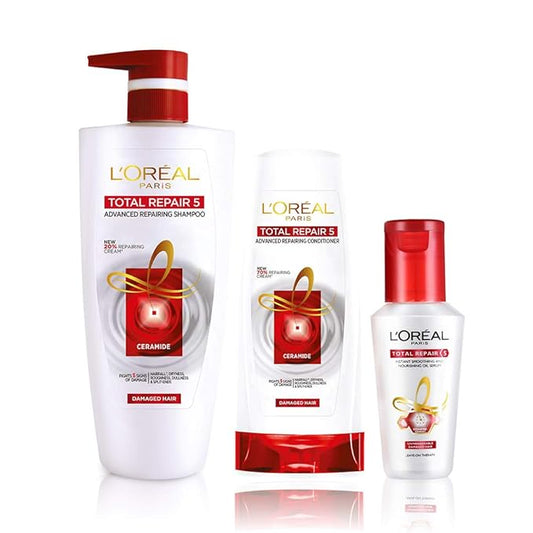 L'Oreal Paris Total Repair 5 Shampoo 704ml Combo with Conditioner, 192.5ml + Serum, 40ml FREE