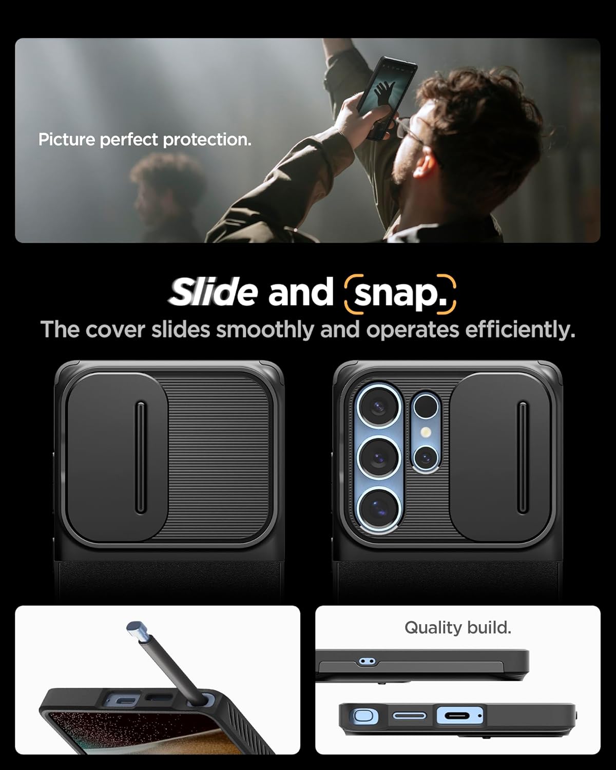 Spigen Optik Armor for Samsung Galaxy S25 Ultra Case, Galaxy S25 Ultra Back Cover (2025) - TPU+PC｜Black
