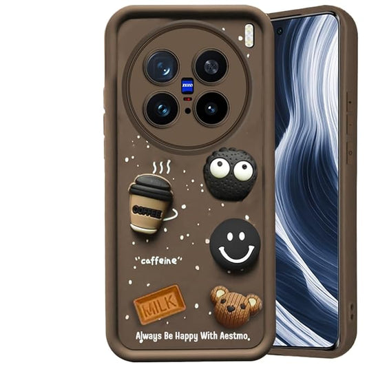 AESTMO Back Case Cover for Vivo X200 Pro 5G | Cute Fun Cartoon 3D Ball | Coffee Silicone Case | Full Body Protection | Camera Protection Back Cover for Vivo X200 Pro 5G (Black)