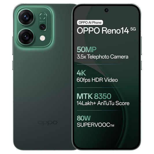 OPPO Reno14 5G (Forest Green, 12GB RAM, 256GB Storage) with No Cost EMI/Additional Exchange Offers